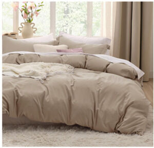 Bedsure 100% Washed Cotton Duvet Cover Oversized King 3 Piece Latte 104"x98"